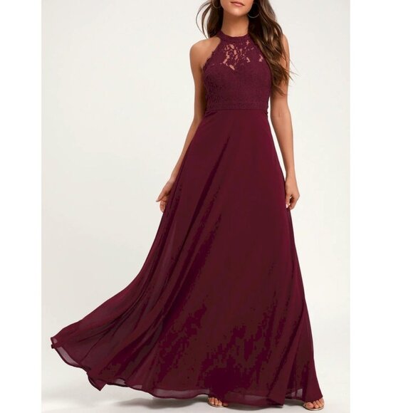 Dance All Evening Burgundy Lace Maxi Dress Size Medium NWOT - Picture 4 of 7